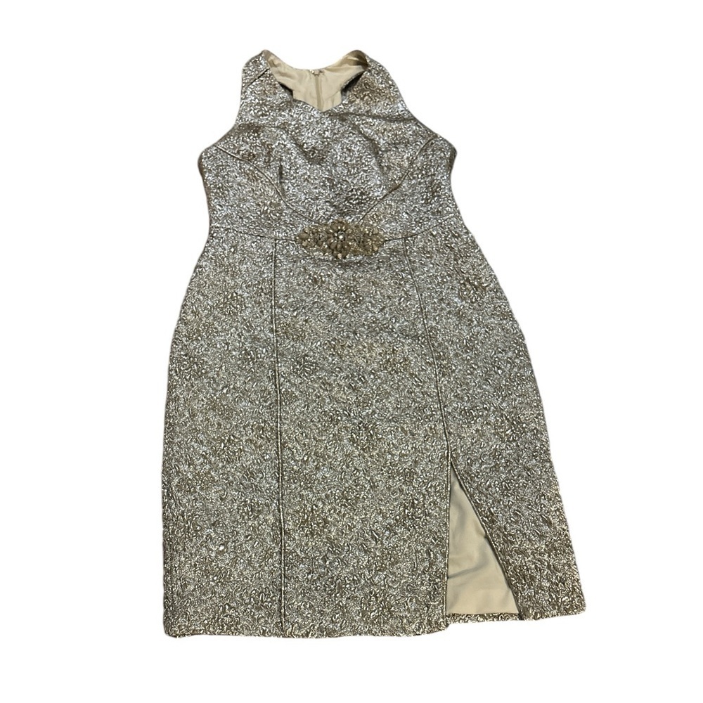 Theia Gold Sheath Dress Gold Jacquard Size‎ 10